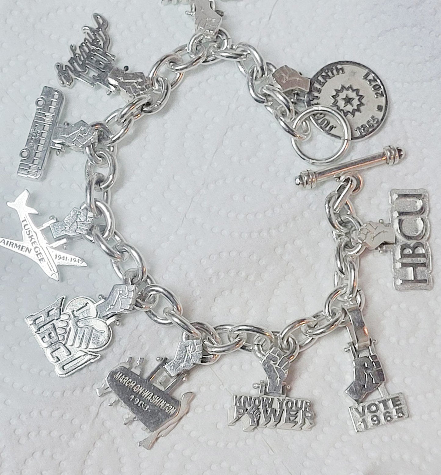 Sterling Silver Tiffany style Link Bracelet & All 10 Charms